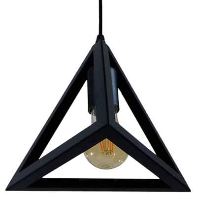 GloboStar® TRIANGLE 01063 Μοντέρνο Κρεμαστό Φωτιστικό Ανάρτηση Μονόφωτο 1 x E27 IP20 Μαύρο Μέταλλο - Μ25 x Π25 x Y21cm