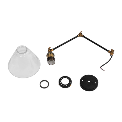 GloboStar® OLIVIA 01068 Vintage Επιτοίχιο Φωτιστικό Απλίκα Μονόφωτο 1 x E27 IP20 Μαύρο & Χρυσό Μέταλλο με Διάφανο Γυαλί - Μ18 x Π40 x Υ43cm