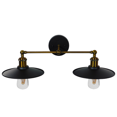 GloboStar® MINIMALL 01069 Vintage Επιτοίχιο Φωτιστικό Απλίκα Δίφωτο 2 x E27 IP20 Μαύρο & Χρυσό Μέταλλο - Μ30 x Π60 x Υ18cm