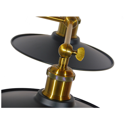 GloboStar® MINIMALL 01069 Vintage Επιτοίχιο Φωτιστικό Απλίκα Δίφωτο 2 x E27 IP20 Μαύρο & Χρυσό Μέταλλο - Μ30 x Π60 x Υ18cm