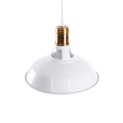 GloboStar® ANER 01072 Vintage Κρεμαστό Φωτιστικό Καμπάνα Μονόφωτο 1 x E27 IP20 Λευκό & Χρυσό Μέταλλο - Μ27.5 x Π27.5 x Υ19cm