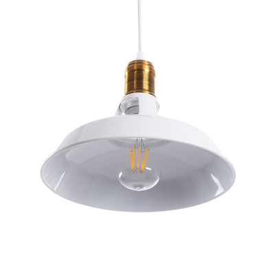 GloboStar® ANER 01072 Vintage Κρεμαστό Φωτιστικό Καμπάνα Μονόφωτο 1 x E27 IP20 Λευκό & Χρυσό Μέταλλο - Μ27.5 x Π27.5 x Υ19cm