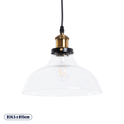 GloboStar® BINGLEY 01075 Vintage Κρεμαστό Φωτιστικό Καμπάνα Μονόφωτο 1 x E27 IP20 Διάφανο Γυαλί με Χρυσό Μέταλλο - Μ24.5 x Π24.5 x Υ15cm