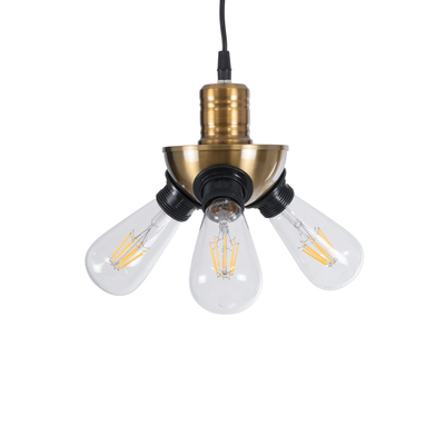 GloboStar® COPPER 01076 Vintage Κρεμαστό Φωτιστικό Ανάρτηση Τρίφωτο 3 x E27 IP20 Χρυσό Μέταλλο με Μαύρο Πλαστικό - Μ14 x Π14 x Υ13cm