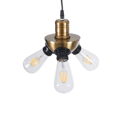 GloboStar® COPPER 01076 Vintage Κρεμαστό Φωτιστικό Ανάρτηση Τρίφωτο 3 x E27 IP20 Χρυσό Μέταλλο με Μαύρο Πλαστικό - Μ14 x Π14 x Υ13cm