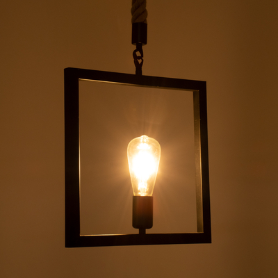 GloboStar® FRAISE 01077 Vintage Κρεμαστό Φωτιστικό Ανάρτηση Μονόφωτο 1 x E27 IP20 Μαύρο Μέταλλο με Μπεζ Σχοινί - Μ32 x Π4 x Υ32cm