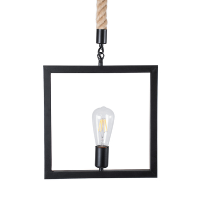 GloboStar® FRAISE 01077 Vintage Κρεμαστό Φωτιστικό Ανάρτηση Μονόφωτο 1 x E27 IP20 Μαύρο Μέταλλο με Μπεζ Σχοινί - Μ32 x Π4 x Υ32cm