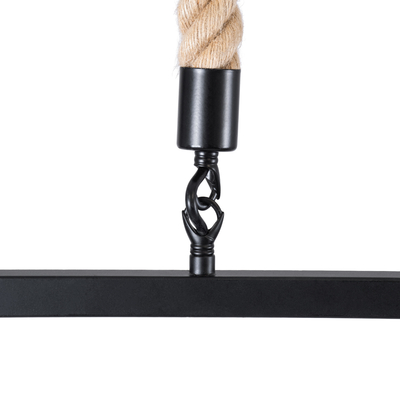 GloboStar® FRAISE 01077 Vintage Κρεμαστό Φωτιστικό Ανάρτηση Μονόφωτο 1 x E27 IP20 Μαύρο Μέταλλο με Μπεζ Σχοινί - Μ32 x Π4 x Υ32cm