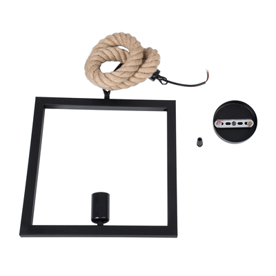 GloboStar® FRAISE 01077 Vintage Κρεμαστό Φωτιστικό Ανάρτηση Μονόφωτο 1 x E27 IP20 Μαύρο Μέταλλο με Μπεζ Σχοινί - Μ32 x Π4 x Υ32cm