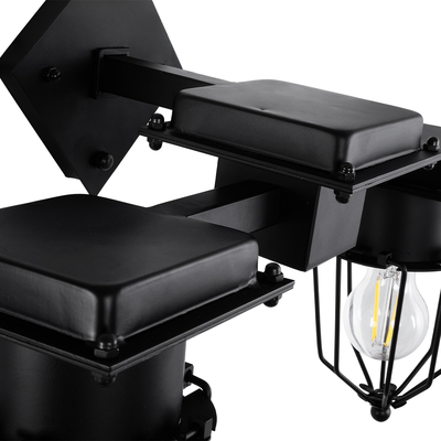 GloboStar® TORO 01079 Vintage Επιτοίχιο Φωτιστικό Απλίκα Δίφωτο 2 x E27 IP20 Μαύρο Μέταλλο - Μ44 x Π33 x Υ21cm