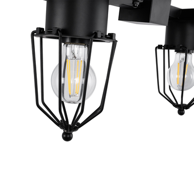 GloboStar® TORO 01079 Vintage Επιτοίχιο Φωτιστικό Απλίκα Δίφωτο 2 x E27 IP20 Μαύρο Μέταλλο - Μ44 x Π33 x Υ21cm