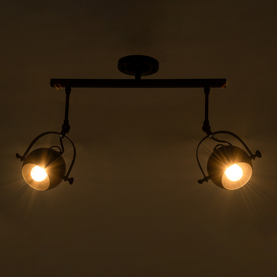 GloboStar® CANNES 01081 Μοντέρνο Φωτιστικό Οροφής Ράγα Δίφωτο 2 x E27 IP20 Μαύρο Μέταλλο - Μ61 x Π12 x Υ48cm