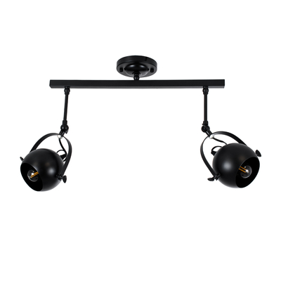 GloboStar® CANNES 01081 Μοντέρνο Φωτιστικό Οροφής Ράγα Δίφωτο 2 x E27 IP20 Μαύρο Μέταλλο - Μ61 x Π12 x Υ48cm