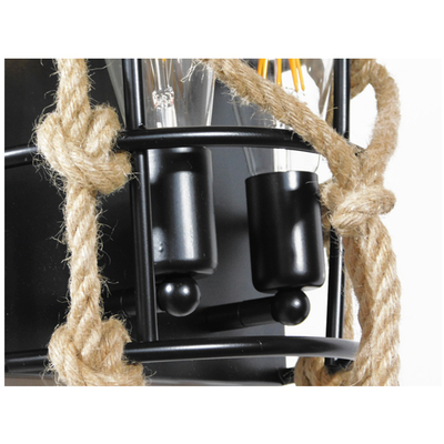 GloboStar® BARBOSA 01083 Vintage Επιτοίχιο Φωτιστικό Απλίκα Δίφωτο 2 x E27 IP20 Μαύρο Μέταλλο με Μπεζ Σχοινί Μ12 x Π19 x Υ28cm