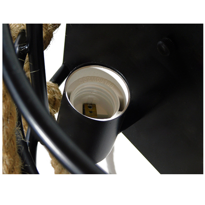 GloboStar® BARBOSA 01083 Vintage Επιτοίχιο Φωτιστικό Απλίκα Δίφωτο 2 x E27 IP20 Μαύρο Μέταλλο με Μπεζ Σχοινί Μ12 x Π19 x Υ28cm