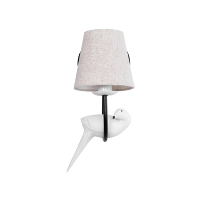 GloboStar® DOVE 01084 Vintage Επιτοίχιο Φωτιστικό Απλίκα Μονόφωτο 1 x E14 IP20 Μαύρο & Λευκό Μέταλλο με Μπεζ Ύφασμα - Μ30 x Π15 x Υ36cm