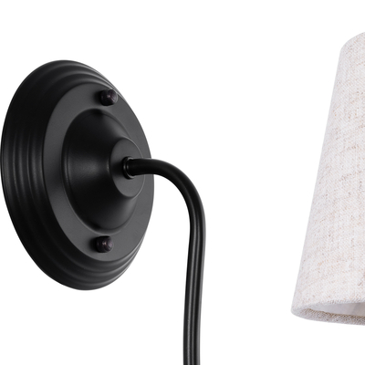 GloboStar® DOVE 01084 Vintage Επιτοίχιο Φωτιστικό Απλίκα Μονόφωτο 1 x E14 IP20 Μαύρο & Λευκό Μέταλλο με Μπεζ Ύφασμα - Μ30 x Π15 x Υ36cm