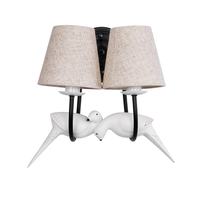 GloboStar® DOVE 01086 Vintage Επιτοίχιο Φωτιστικό Απλίκα Δίφωτο 2 x E14 IP20 Μαύρο & Λευκό Μέταλλο με Μπεζ Ύφασμα - Μ28 x Π28 x Υ30cm