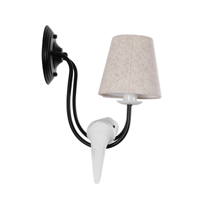 GloboStar® DOVE 01086 Vintage Επιτοίχιο Φωτιστικό Απλίκα Δίφωτο 2 x E14 IP20 Μαύρο & Λευκό Μέταλλο με Μπεζ Ύφασμα - Μ28 x Π28 x Υ30cm