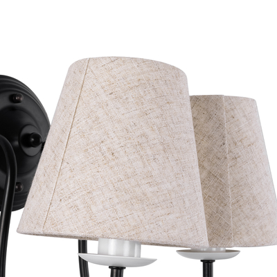 GloboStar® DOVE 01086 Vintage Επιτοίχιο Φωτιστικό Απλίκα Δίφωτο 2 x E14 IP20 Μαύρο & Λευκό Μέταλλο με Μπεζ Ύφασμα - Μ28 x Π28 x Υ30cm