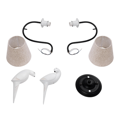 GloboStar® DOVE 01086 Vintage Επιτοίχιο Φωτιστικό Απλίκα Δίφωτο 2 x E14 IP20 Μαύρο & Λευκό Μέταλλο με Μπεζ Ύφασμα - Μ28 x Π28 x Υ30cm