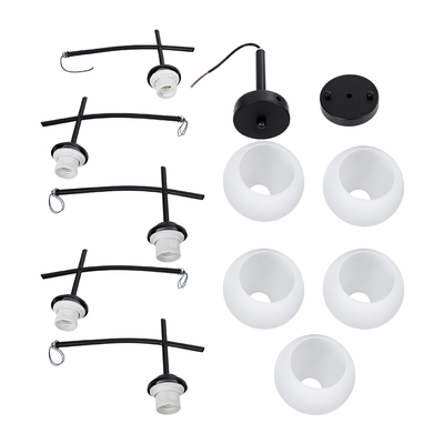 GloboStar® LUNA 01088 Μοντέρνο Φωτιστικό Οροφής Καμπάνα Πολύφωτο 5 x E27 IP20 Μαύρο Μέταλλο με Λευκό Γυαλί - Μ60 x Π60 x Υ43cm