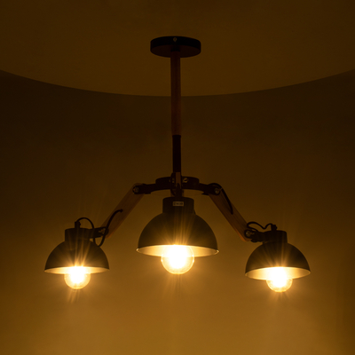 GloboStar® OLD SCHOOL 01093 Μοντέρνο Φωτιστικό Οροφής Καμπάνα Τρίφωτο 3 x E27 IP20 Μαύρο Μέταλλο με Μπεζ Ξύλο - Μ75 x Π75 x Υ35cm