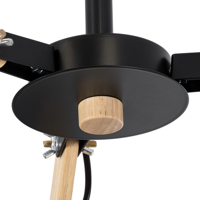 GloboStar® OLD SCHOOL 01093 Μοντέρνο Φωτιστικό Οροφής Καμπάνα Τρίφωτο 3 x E27 IP20 Μαύρο Μέταλλο με Μπεζ Ξύλο - Μ75 x Π75 x Υ35cm