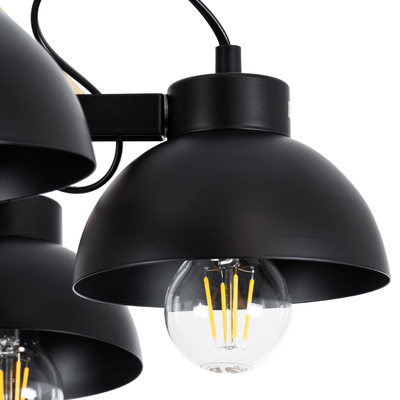 GloboStar® OLD SCHOOL 01094 Μοντέρνο Φωτιστικό Οροφής Καμπάνα Πολύφωτο 6 x E27 IP20 Μαύρο Μέταλλο με Μπεζ Ξύλο - Μ75 x Π75 x Υ40cm