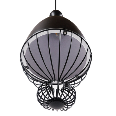 GloboStar® CARNEL 01106 Vintage Κρεμαστό Φωτιστικό Πλέγμα Μονόφωτο 1 x E27 IP20 Μαύρο Μέταλλο - Μ26 x Π26 x Υ70cm