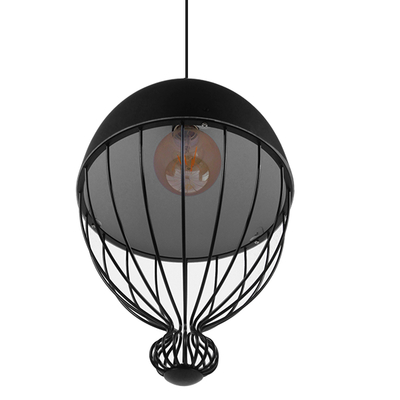 GloboStar® CANARIO 01107 Vintage Κρεμαστό Φωτιστικό Πλέγμα Μονόφωτο 1 x E27 IP20 Μαύρο Μέταλλο - Μ28 x Π28 x Υ47cm