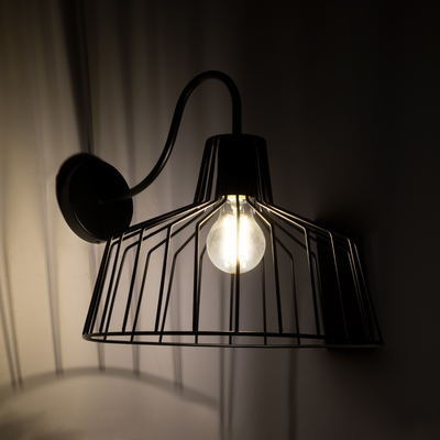 GloboStar® TRIUMPH 01117 Vintage Επιτοίχιο Φωτιστικό Απλίκα Μονόφωτο 1 x E27 IP20 Μαύρο Μέταλλο - Μ30 x Π36 x Υ30cm