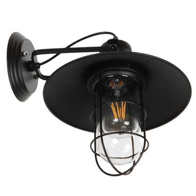 GloboStar® CELL 01118 Vintage Επιτοίχιο Φωτιστικό Απλίκα Μονόφωτο 1 x E27 IP20 Μαύρο Μέταλλο - Μ33 x Π27 x Υ33cm