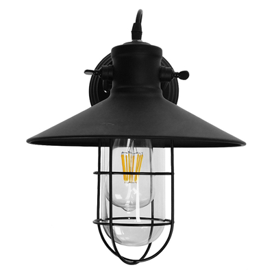 GloboStar® CELL 01118 Vintage Επιτοίχιο Φωτιστικό Απλίκα Μονόφωτο 1 x E27 IP20 Μαύρο Μέταλλο - Μ33 x Π27 x Υ33cm