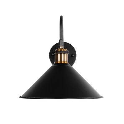 GloboStar® ANBET 01121 Vintage Επιτοίχιο Φωτιστικό Απλίκα Μονόφωτο 1 x E27 IP20 Μαύρο & Χρυσό Μέταλλο - Μ26 x Π38 x Υ27cm