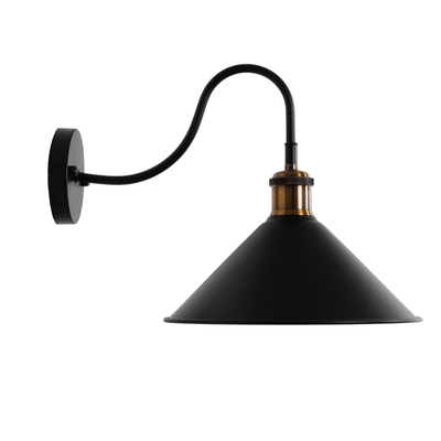 GloboStar® ANBET 01121 Vintage Επιτοίχιο Φωτιστικό Απλίκα Μονόφωτο 1 x E27 IP20 Μαύρο & Χρυσό Μέταλλο - Μ26 x Π38 x Υ27cm