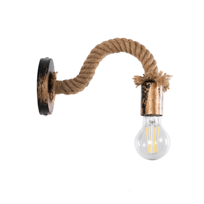 GloboStar® SADON 01126 Vintage Επιτοίχιο Φωτιστικό Απλίκα Μονόφωτο 1 x E27 IP20 Χάλκινο Μέταλλο με Μπεζ Σχοινί - Μ10 x Π22 x Υ15cm