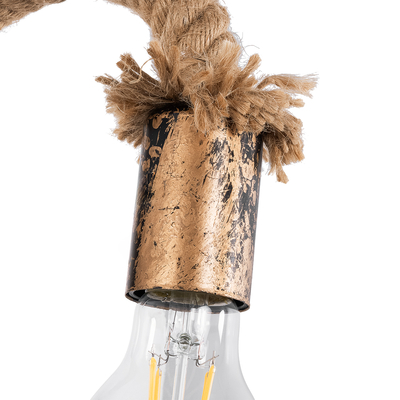 GloboStar® SADON 01126 Vintage Επιτοίχιο Φωτιστικό Απλίκα Μονόφωτο 1 x E27 IP20 Χάλκινο Μέταλλο με Μπεζ Σχοινί - Μ10 x Π22 x Υ15cm