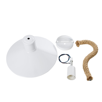 GloboStar® VINSA 01130 Vintage Επιτοίχιο Φωτιστικό Απλίκα Μονόφωτο 1 x E27 IP20 Λευκό Μέταλλο με Μπεζ Σχοινί - Μ37.5 x Π26.7 x Υ25cm