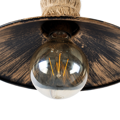 GloboStar® BRASSO 01132 Vintage Επιτοίχιο Φωτιστικό Απλίκα Μονόφωτο 1 x E27 IP20 Χάλκινο Μέταλλο με Μπεζ Σχοινί - Μ38 x Π26.7 x Υ22cm