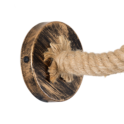 GloboStar® BRASSO 01132 Vintage Επιτοίχιο Φωτιστικό Απλίκα Μονόφωτο 1 x E27 IP20 Χάλκινο Μέταλλο με Μπεζ Σχοινί - Μ38 x Π26.7 x Υ22cm