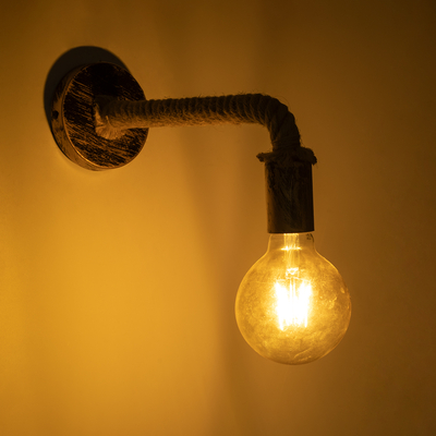 GloboStar® CENADEL 01135 Vintage Επιτοίχιο Φωτιστικό Απλίκα Μονόφωτο 1 x E27 IP20 Χάλκινο Μέταλλο με Μπεζ Σχοινί - Μ29 x Π10 x Υ15cm