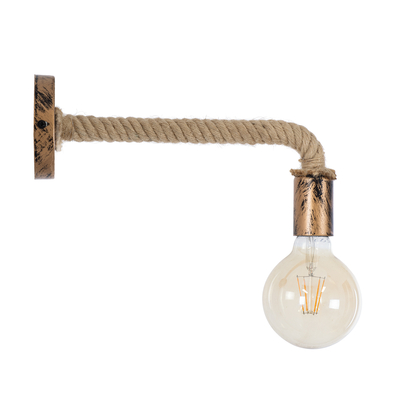 GloboStar® CENADEL 01135 Vintage Επιτοίχιο Φωτιστικό Απλίκα Μονόφωτο 1 x E27 IP20 Χάλκινο Μέταλλο με Μπεζ Σχοινί - Μ29 x Π10 x Υ15cm