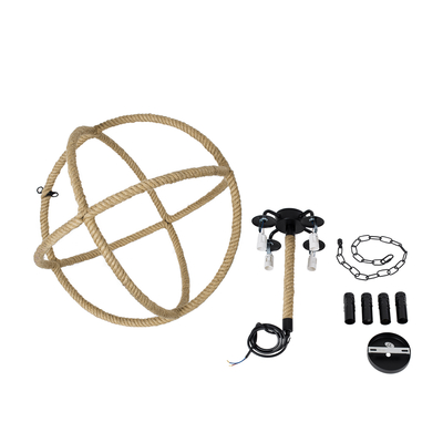 GloboStar® VITRUVIAN 01141 Vintage Κρεμαστό Φωτιστικό Ανάρτηση Πολύφωτο 4 x E14 IP20 Μαύρο Μέταλλο με Μπεζ Σχοινί - Μ53 x Π53 x Υ53cm