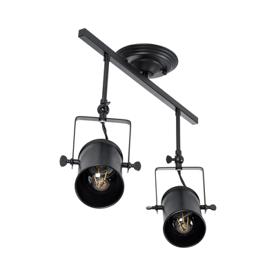 GloboStar® HOLLYWOOD 01154 Vintage Φωτιστικό Οροφής Ράγα Δίφωτο 2 x E27 IP20 Μαύρο Μέταλλο - Μ45 x Π15 x Υ40cm