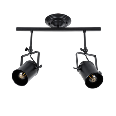 GloboStar® HOLLYWOOD 01154 Vintage Φωτιστικό Οροφής Ράγα Δίφωτο 2 x E27 IP20 Μαύρο Μέταλλο - Μ45 x Π15 x Υ40cm