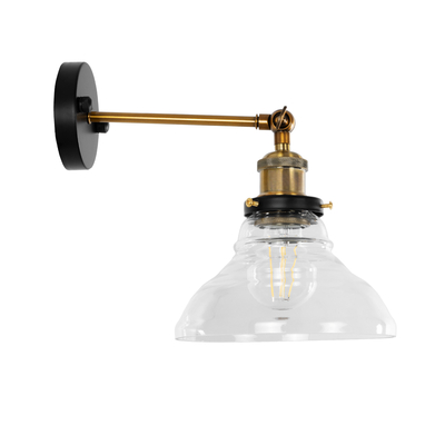 GloboStar® LYDIA 01159 Vintage Επιτοίχιο Φωτιστικό Απλίκα Μονόφωτο 1 x E27 IP20 Μπρούτζινο Μέταλλο με Διάφανο Γυαλί - Μ19 x Π30 x Υ24cm