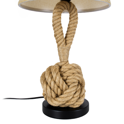 GloboStar® MONKEY FIST 01162 Vintage Επιτραπέζιο Φωτιστικό Πορτατίφ Μονόφωτο 1 x E27 με Μπεζ Σχοινί και Καπέλο Φ27 x Υ58cm
