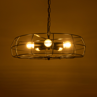 GloboStar® HELIX 01164 Vintage Κρεμαστό Φωτιστικό Πλέγμα Πολύφωτο 5 x E27 IP20 Μαύρο Μέταλλο - Μ48 x Π48 x Υ12cm