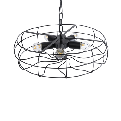 GloboStar® HELIX 01164 Vintage Κρεμαστό Φωτιστικό Πλέγμα Πολύφωτο 5 x E27 IP20 Μαύρο Μέταλλο - Μ48 x Π48 x Υ12cm